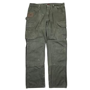 Riggs Workwear Heavy Canvas Pants 38x34 Green Double Knee Cargo Mens Work